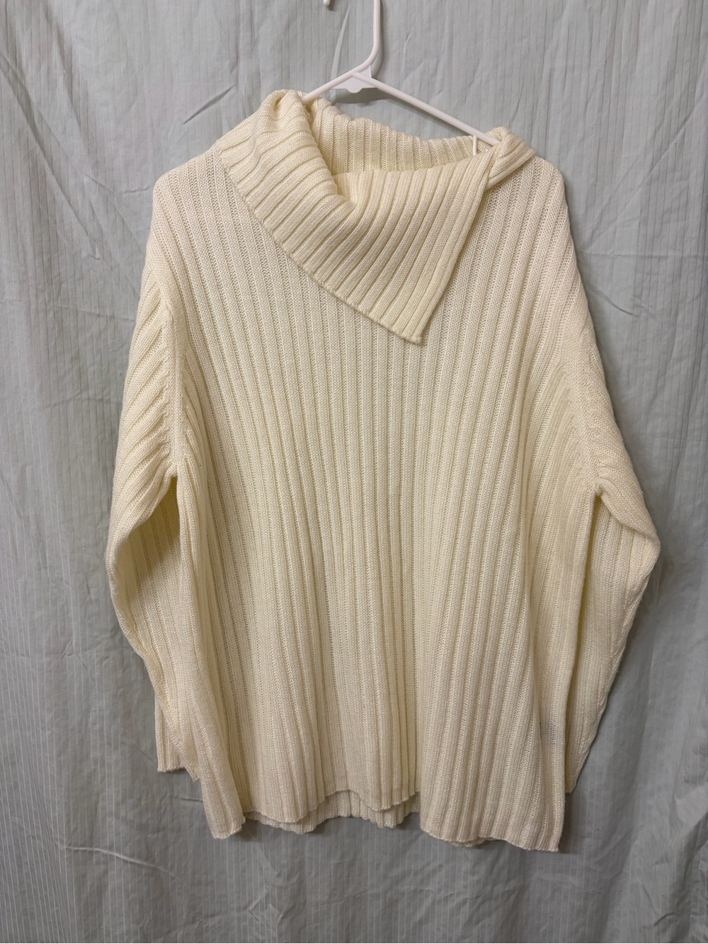 Derek Heart Cream Ribbed Cowl Neck Sweater